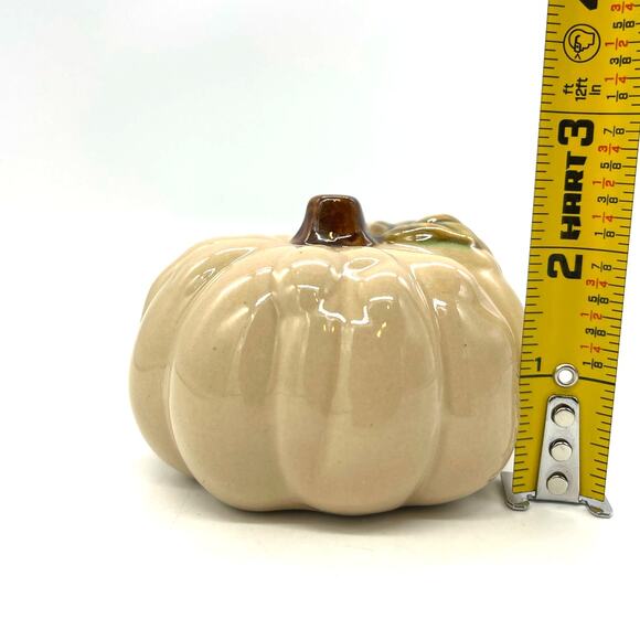 Greenbrier International Cream Ceramic Pumpkin Fall Autumn Thanksgiving 3"x2.25" - Picture 4 of 4